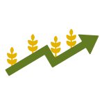 Crops on upward green arrow