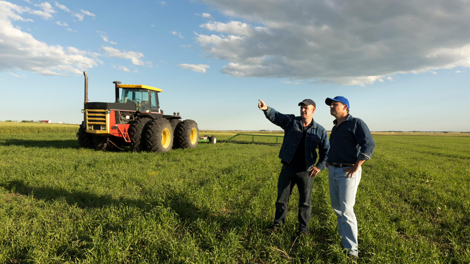 Man pointing something out to a farmer