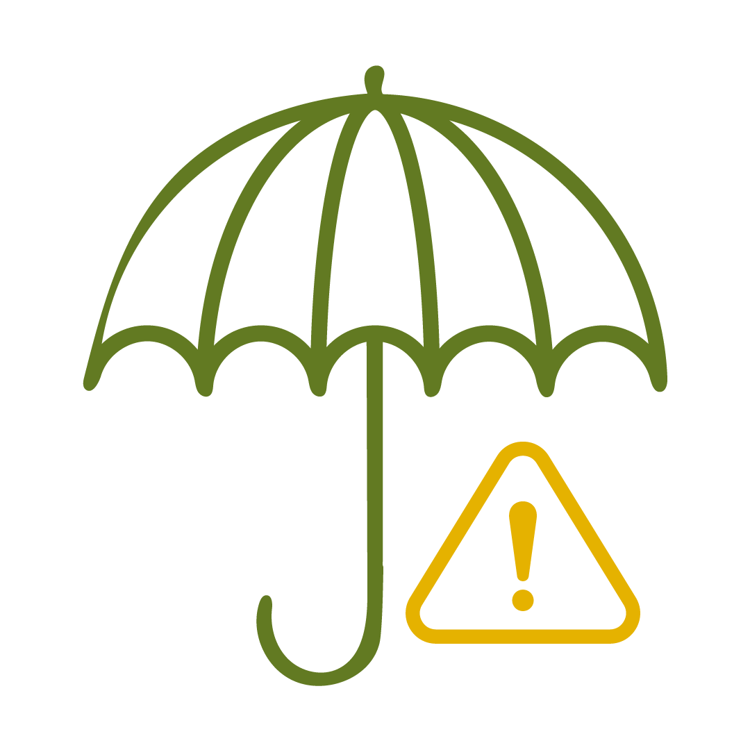 Umbrella with a hazard sign underneath it