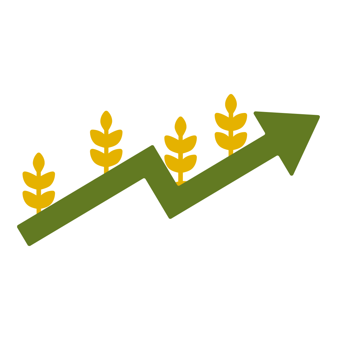 Crops on upward green arrow