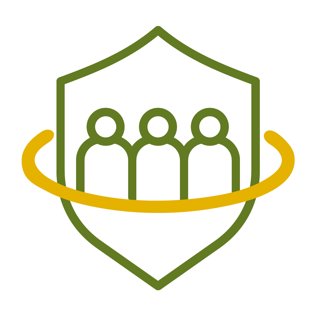 People inside of a shield with a halo around it